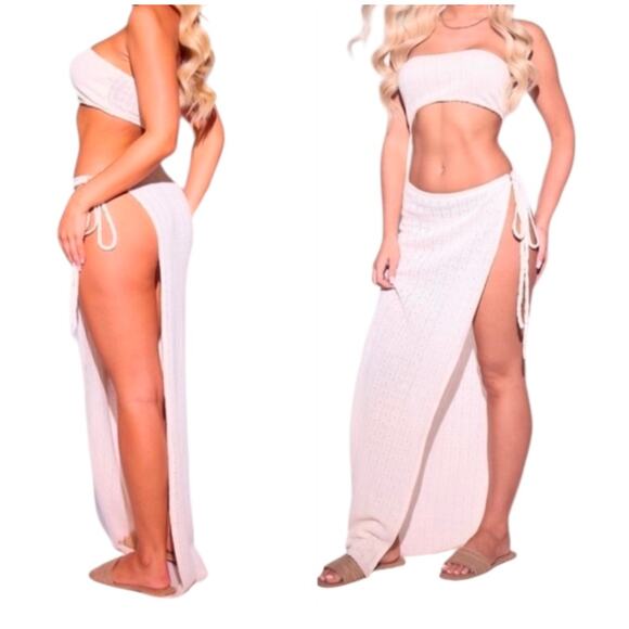 PrettyLittleThing NWT Crochet Bandeau Cut Out Maxi Beach Dress Size US 10 - Picture 2 of 4